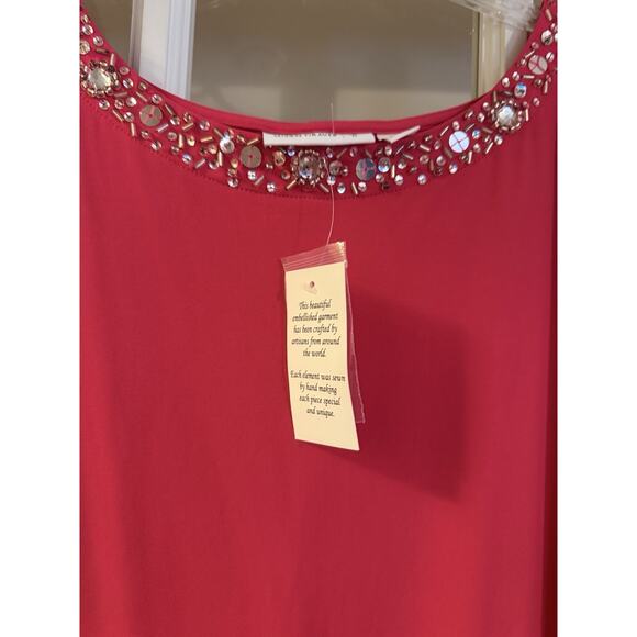NWT Susan Graver Liquid Knit Blouse Beaded Pink Cold Shoulder 3XL Comfort - Picture 9 of 10